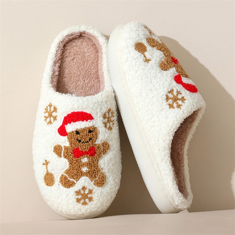 General Snowflake Gingerbread Slippers Winter Indoor Non-slip Floor Bedroom Fuzzy House Shoes For Women Home Slippers Furry Pawz