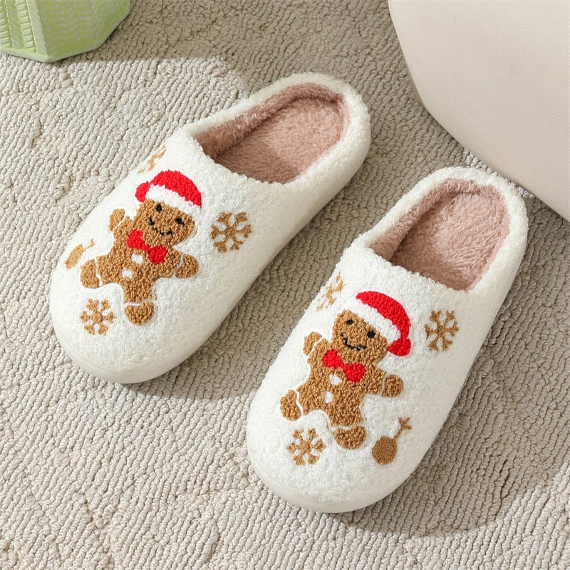 General Snowflake Gingerbread Slippers Winter Indoor Non-slip Floor Bedroom Fuzzy House Shoes For Women Home Slippers Furry Pawz