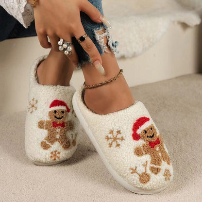 General Snowflake Gingerbread Slippers Winter Indoor Non-slip Floor Bedroom Fuzzy House Shoes For Women Home Slippers Furry Pawz