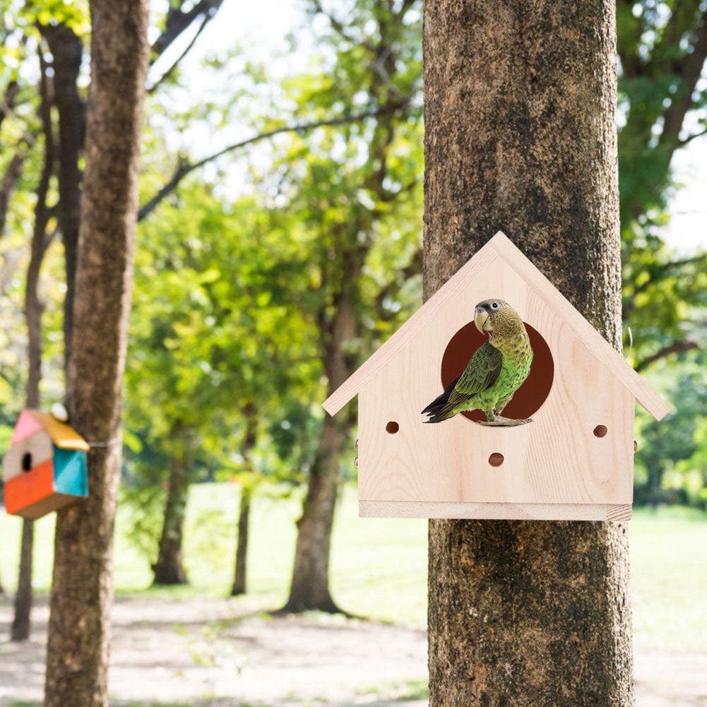 Pet Supplies as picture Unique Wooden Bird House – Natural Paulownia Outdoor Nesting Cage for Birds – Sturdy, Decorative Bird House for Gardens, Balconies, and Courtyards Furry Pawz